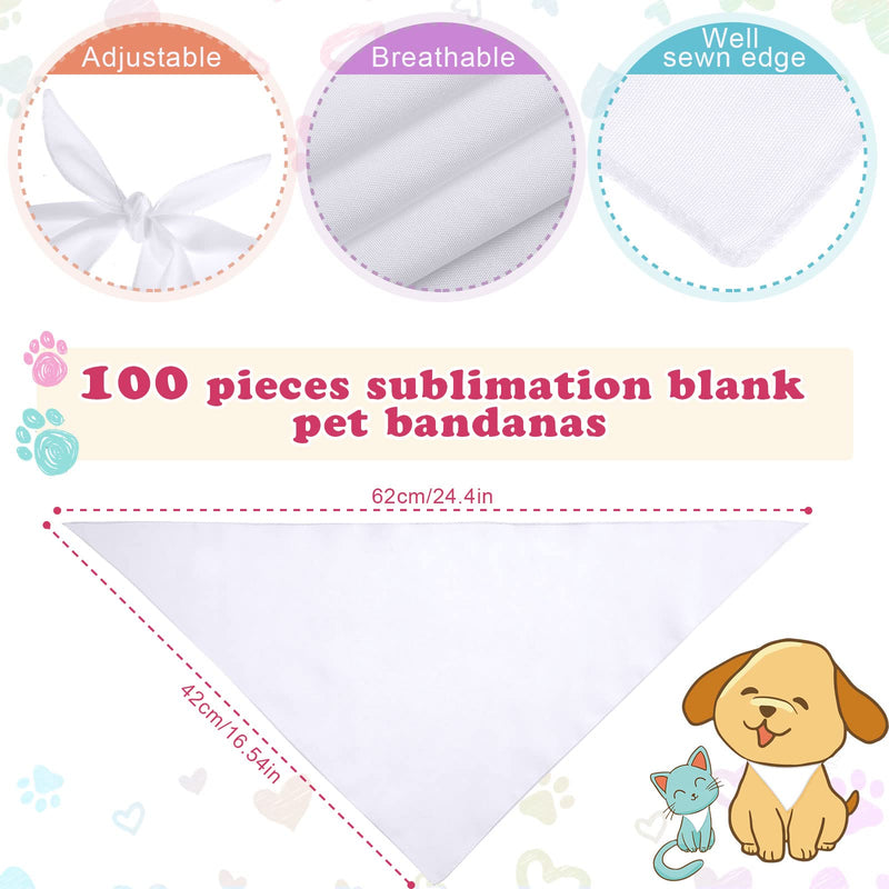 Kacctyen 100 Pcs Sublimation Blank Dog Bandanas Heat Transfer Washable Triangle Scarf DIY Sublimation PET Bandana Bib Kerchief Puppy Accessories for Dogs Cat, White(24.4 x 16.54 Inch) 24.4 x 16.54 Inch - PawsPlanet Australia