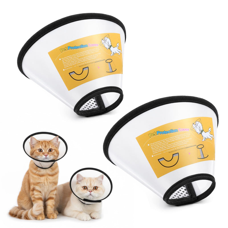 2 Pack Cat Cones to Stop Licking Transparent Plastic, Cat E Collar Pet Cone for After Surgery Comfortable Waterproof Adjustable Recovery Cone to Stop Licking and Scratch for Cats and Small Dogs