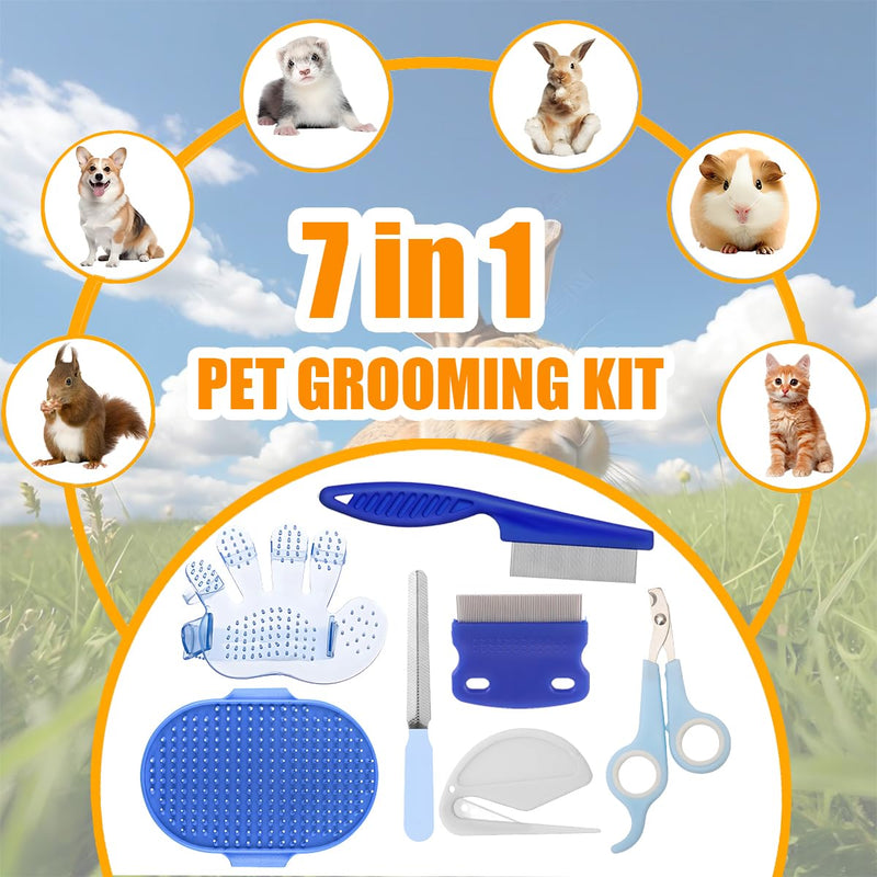 Rabbit Grooming Kit – Bunny Grooming Kit with Shedding Brush, Nail Clippers & Comb – Small Animal Grooming Supplies for Rabbits, Guinea Pigs, Hamsters, Ferrets - Small Pet Shedding & Care (Blue) Blue - PawsPlanet Australia