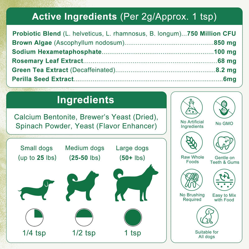 Dog Dental Powder with 750,000,000 CFU Probiotics, Advanced Dog Teeth Cleaning Powder to Reduce Plaque & Tartar, Dental Care for Dogs, Breath Freshener & Teeth Cleaning Made Easy for All Dogs 3.5 Ounce (Pack of 1) - PawsPlanet Australia