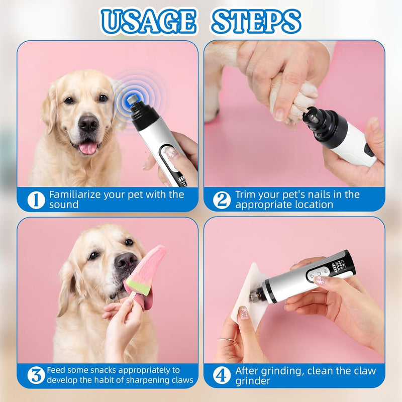Heusom Silent Groom Pro Nail Grinder , 2025 New Upgraded Heusom Nail Trimmer for Dogs and Cats with LED Light & 3 Speeds, 2000mAh USB Rechargeable Dog Nail Trimmer for Thick Nails (1pc+2 Heads) - PawsPlanet Australia