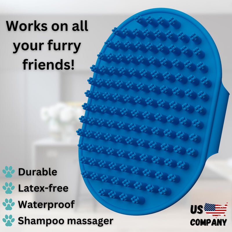 Dog Bath Brush - Silicone Grooming and Shedding Brush for Dogs & Cats, Puppy Essentials Dog Shampoo Brush, Pet Hair Removal Tool for Deep Clean & Massage Blue - PawsPlanet Australia