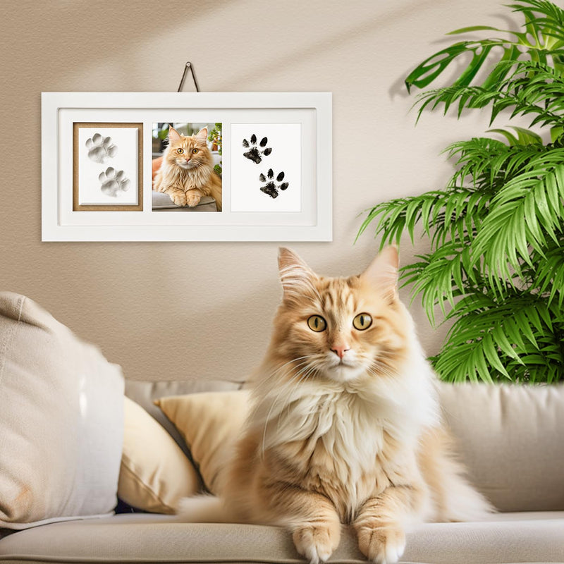 Dog Paw Print Kit Keepsake, Pet Paw Print Impression Kit with No Toxic Clay and No Mess Ink Pad, Wood Dog Memorial Picture Frame, Dog Memorial Gifts for Dog Lovers White - PawsPlanet Australia