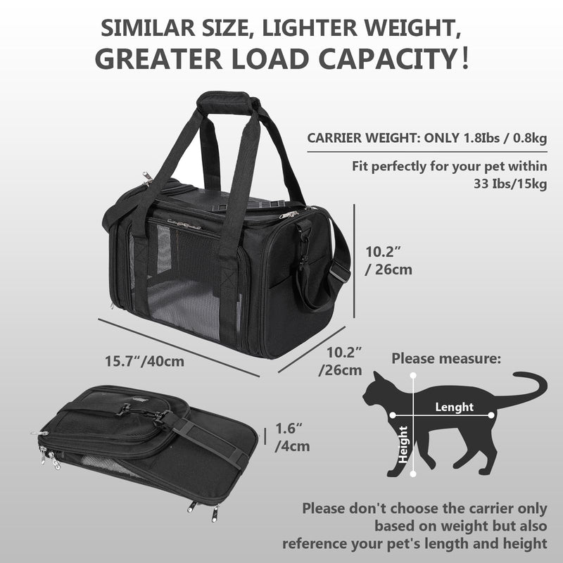Cat Carrier, Dog Carrier, TSA Airline Approved Pet Carrie for Small Medium Cats, Dog Puppy Carriers for Small Dogs (Black, One Size) - PawsPlanet Australia