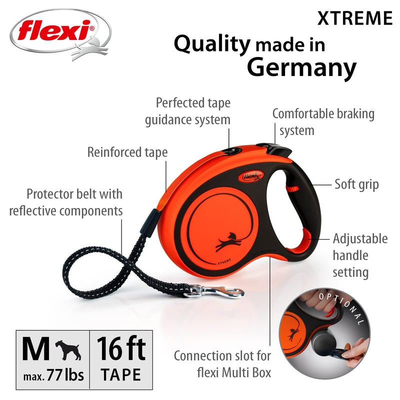 FLEXI New Classic Tape Retractable Dog Leash for Medium Dogs Upto 77 lbs. –16 ft., Orange/Black |Tangle Free Pet Walking Leash with One-Handed Brake, Pause, Lock |German Quality Product - PawsPlanet Australia