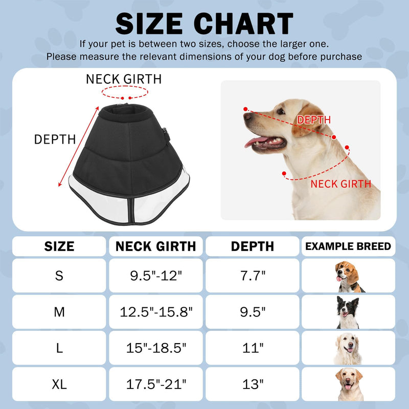 SCENEREAL Dog Cone for Dogs After Surgery, Adjustable Dog Cone Collar Alternative to Stop Licking for Wound Care, Spay, Neuter, Soft Recovery Cone for Medium Large Size Dog, E-Collar Neck Collar XL (Neck: 17.5"-21") Black - PawsPlanet Australia