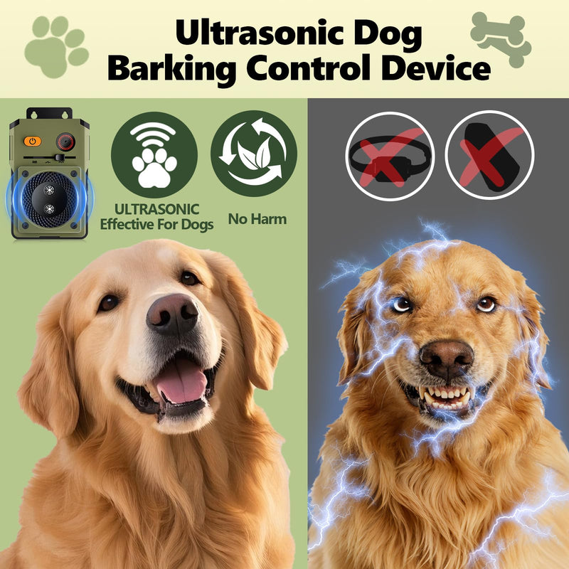 Anti Barking Device for Dogs, Rechargeable Ultrasonic Dog Control Devices, Auto Bark Deterrent Devices with 3 Modes,33FT Silencer Sonic Barking Deterrent Indoor/Outdoor Safe for Dog & People Green
