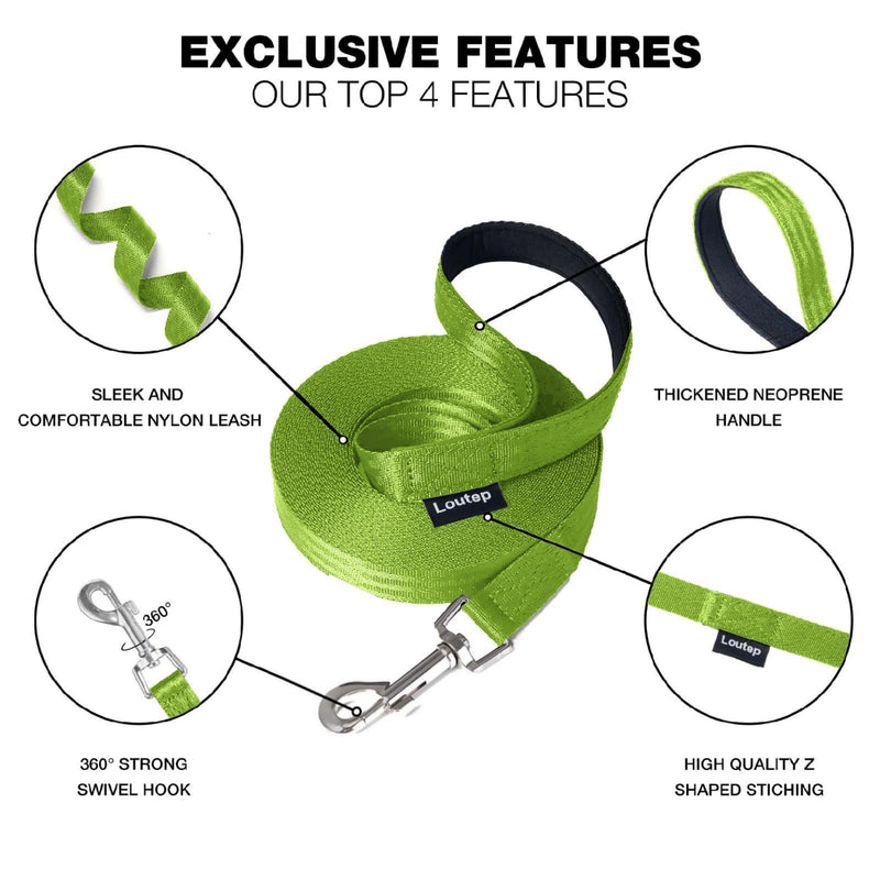 Dog Training Leash 15ft 20ft 30ft 50ft 100 feet - Extra Long Leash for Dogs with Padded Handle for Small Medium & Large Puppy Breed, Outdoor obedience, Agility Nylon Recall line Lead - PawsPlanet Australia