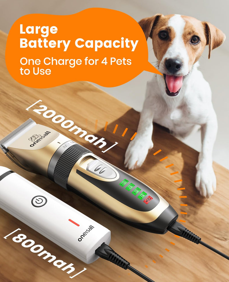 oneisall Dog Clippers and Paw Trimmer Kit 2 in 1 Low Noise Cordless Dog Clippers for Grooming Pet Hair Trimmers for Small and Large Dogs Cats Animals Gold - PawsPlanet Australia