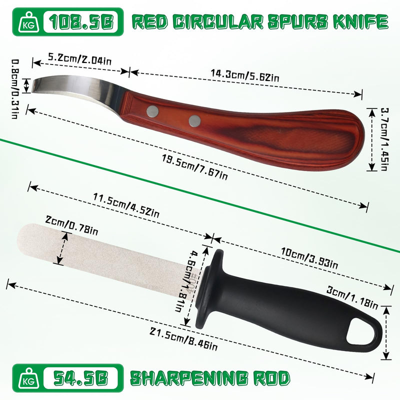 Hoof Knife with Sharpener Double-Ended Farrier Hoof Trimmer with Wooden Handle for Horses, Cows & Farm Livestock