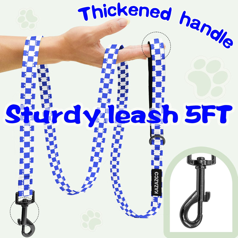 Kazazoo No Pull Small Dog Harness and Leash Set, Adjustable Puppy Soft Vest Harness with Breathable Mesh Padded, Reflective Lightweight Harness with Buckle for Extra Small Medium Dogs, Blue Plaid XS - PawsPlanet Australia