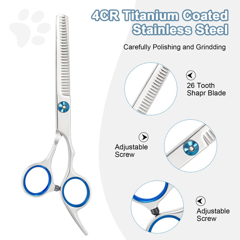 Dog Grooming Scissors Set with Safety Round Tips Stainless Steel Pet Grooming Kit Used for Dogs Cats Pets with Cutting Scissors, Thinning Shear (Blue, 2in1) Blue 3in1 - PawsPlanet Australia