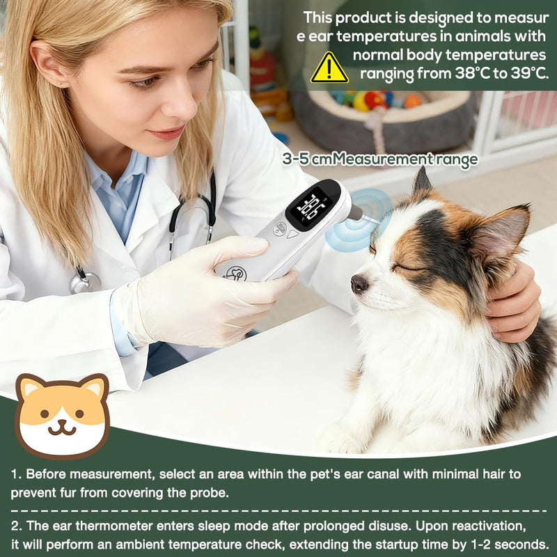 Ear Thermometer Dog Fever Thermometer with LED Display, 12.8 x 3.9 cm Portable Fever Thermometer Ear, Fever Detection for Cats, Dogs, Cows, Ferd (White)