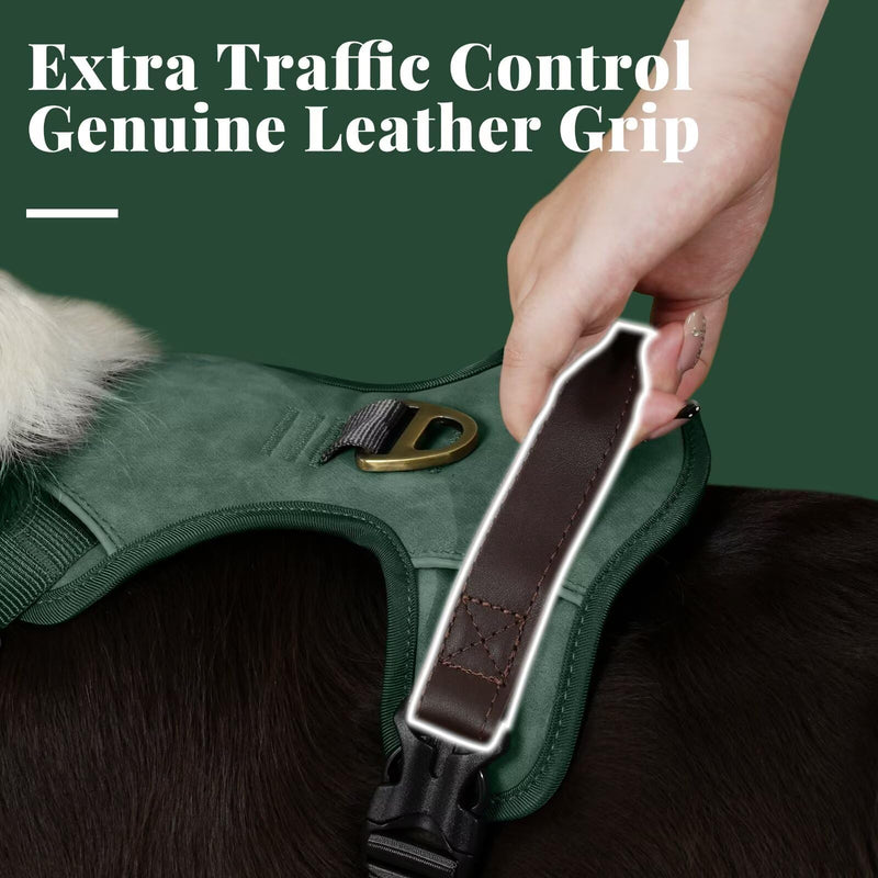 Didog No Pull Dog Harness Medium Sized Dog,Classic PU Leather Vest for Medium Dogs with Easy Control Handle,No Choke Front Clip,Reflective & Adjustable for Walking,Green,Chest 22-29" Green M: Chest 22-29", Fit 26-44 lbs