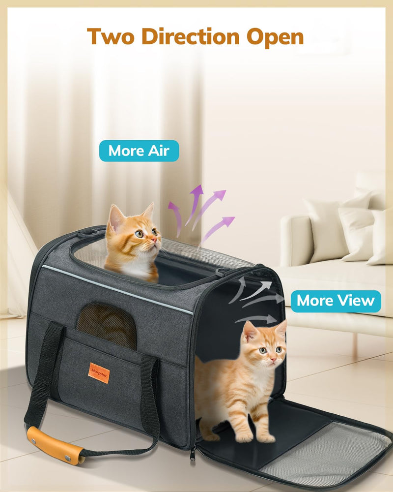 Morpilot Cat Carrier Soft - Portable Pet Carrier for Small or Medium Cats, Dogs and Puppy up to 14lbs, Airline Approved Dog Carrier with Safety Buckle and Foldable Bowl - 17 x 11 x 12 Inch (Dark Gray) 17.2"L x 10.8"W x 11.6"H Gray & Bowl - PawsPlanet Australia