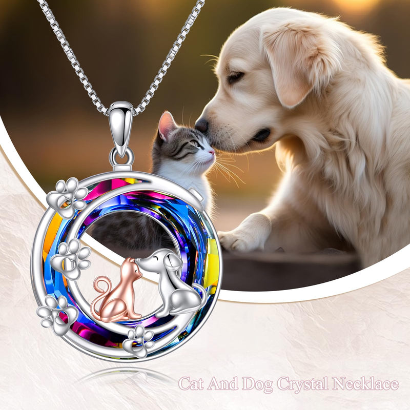 KQF Bee/Snowflake/Penguin/Horse/Cat/Dog Pet Jewelry Necklace for Women Sterling Silver Crystal Pendant Necklace Jewelry Gifts for Girls Girfriend cat and dog necklace - PawsPlanet Australia