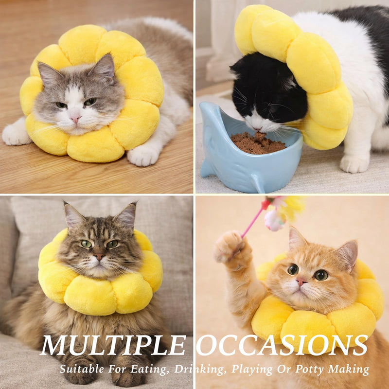 Adjustable Cat Neck Collar in Sunflower Design, Soft Protective Collar for Cats, Lick Protection After Surgery, Comfortable Cat Collar, Breathable and Skin-friendly, Size S