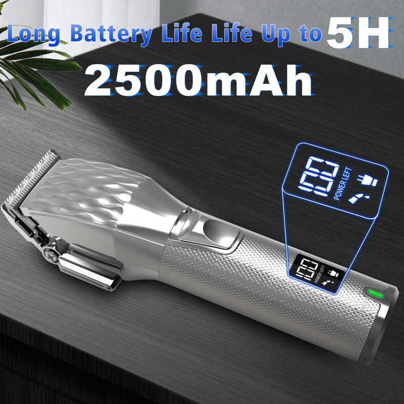Rechargeable Horses Clippers, Cordless Pet Hair Trimmer Shaver with 6 Guide Guards, 2500mAh Large Battery Capacity Electric Grooming Kit for Livestock Animal Thick Coat, Light Weight 0.8lbs Silver - PawsPlanet Australia