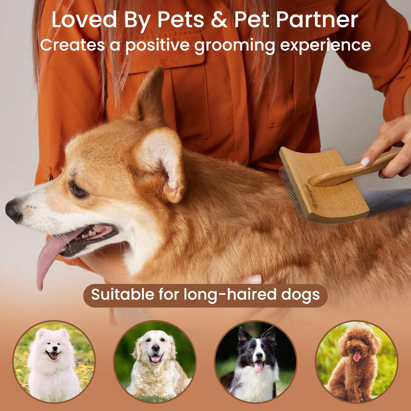 Dog Slicker Brush,Dog Brush for Shedding,Grooming Brush for Large Dogs,Ergonomic Handle Grooming Like Professional,Dog Brush for Long Haired Dogs & Remove Tangles & Mats,Beech Wood - PawsPlanet Australia