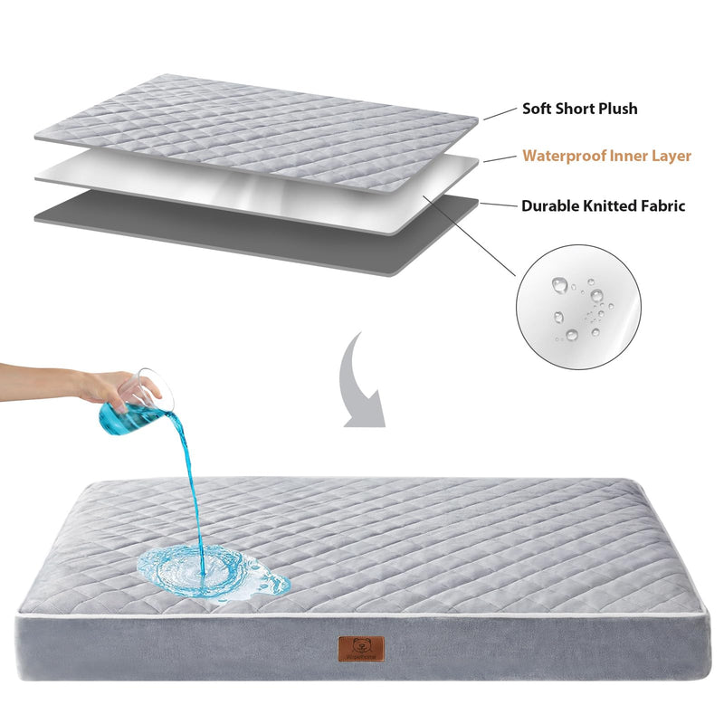 WNPETHOME Orthopedic Waterproof Extra Large Dogs Bed with Removable Washable Cover, Multi-Needle Quilting XL Crate Bed for Large Sized Dog, Light Grey 42"L x 30"W x 4"Th - PawsPlanet Australia