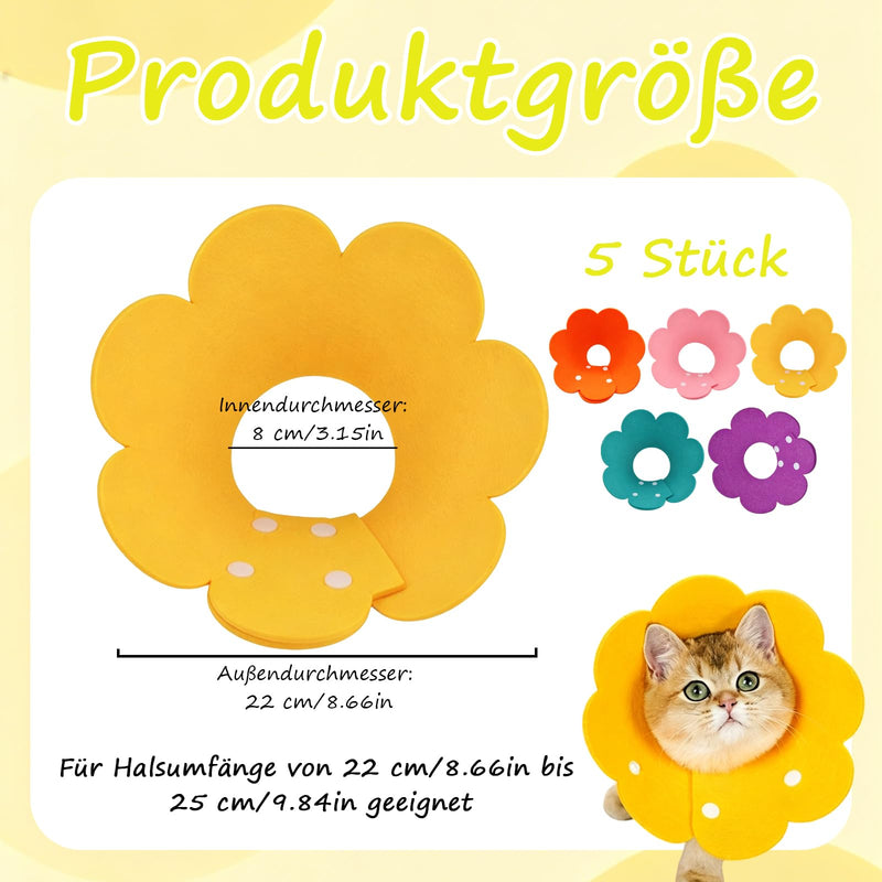 5-Pack Cat Neck Collar, Soft Neck Collar for Cats, Protective Collar for Cats, Adjustable Neck Collars, For Cats 6 to 9 Pounds, Orange Yellow Purple Pink Blue Floral Pattern