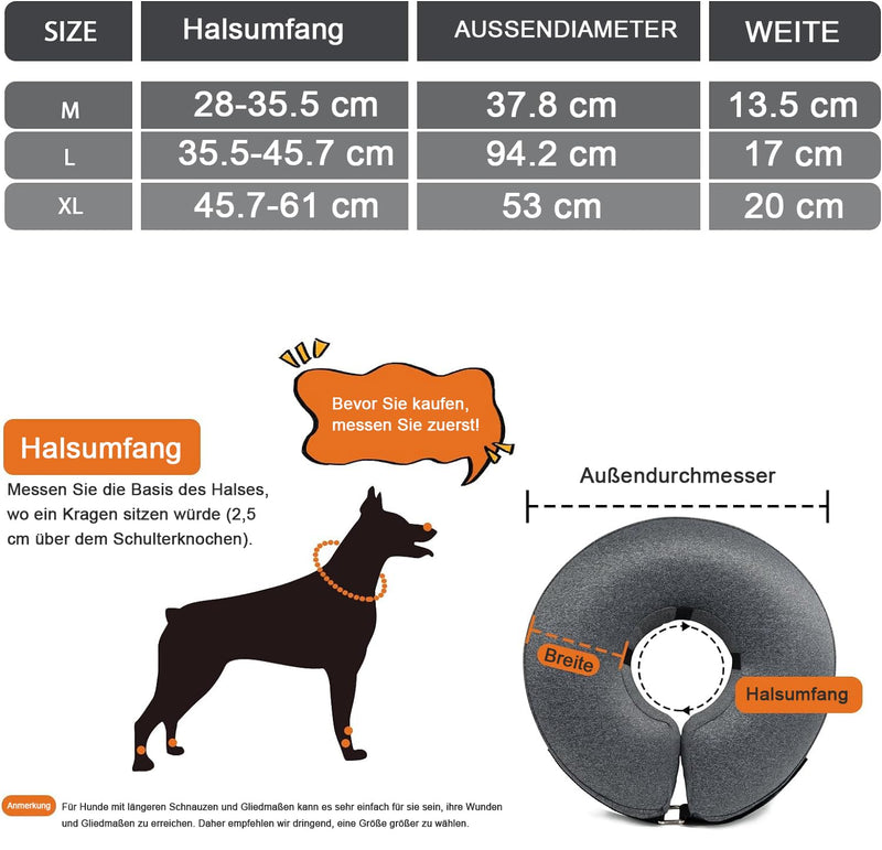 Inflatable Collar for Dogs and Cats, Protective Collar Dog with Adjustable Velcro Fastening, Dog Collar, Leak Protection for Recovery After Surgery or Wounds, Dog Leak Protection (L) large / 1