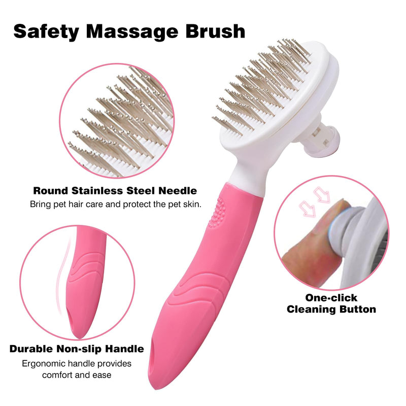 Dog Grooming Brush with Release Button Self Cleaning Slicker Brushes for Cats Dog Mats and Tangled Hair Grooming Comb Hair Brush Gently Removes Loose Undercoat Pink - PawsPlanet Australia
