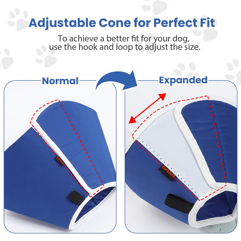 BARKLESS Dog Cone, Dog Cones for Small Medium Large Dogs, Cones for Puppies and Kittens after Surgery to Stop Licking, Adjustable Neuter Cone Alternatives, Light Recovery Collar, Elizabethan Collar S - Neck: 8½"-10¼" Royal blue