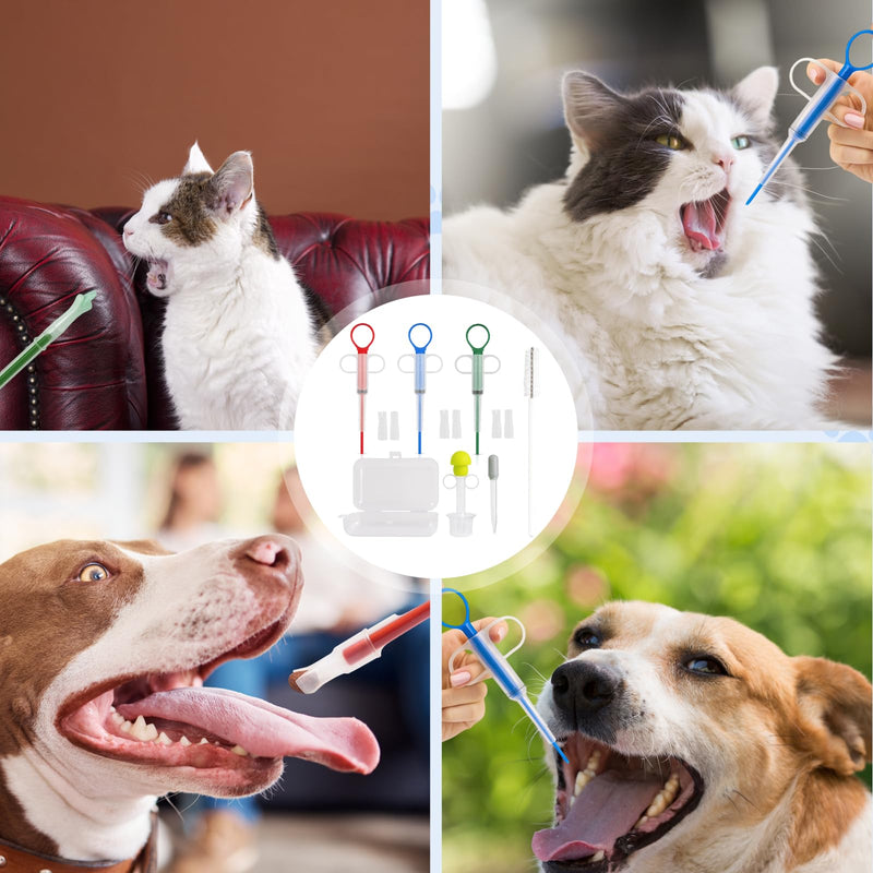 Pack of 5 pill dispensers for cats, pill assistant cat, practical set with 3 syringes, 1 milk bottle and storage box, ideal for giving medicine to pets