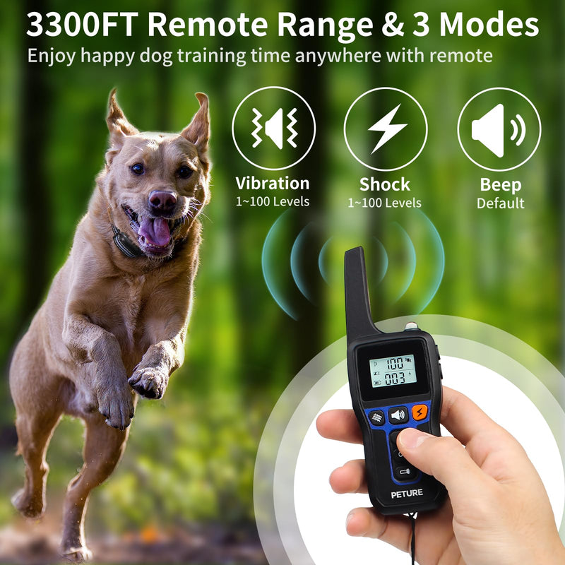 Dog Training Collar, Auto Bark Mode and Electric Dog Collar with 3 Modes, Beep, Vibration, Shock, Waterproof Dog Shock Collar for Small Large Dogs 5-120lbs, Remote 3300ft, for 2 Dogs - PawsPlanet Australia