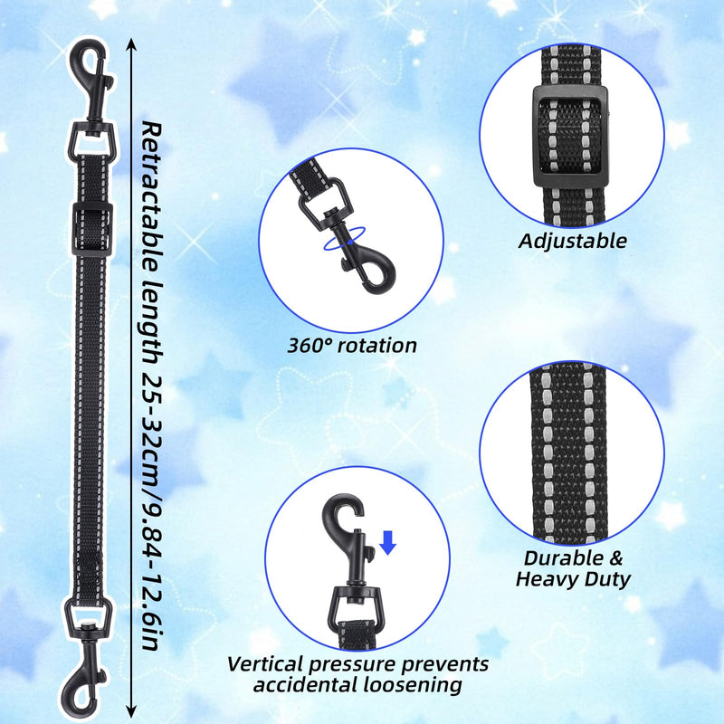 2pcs Reflective Nylon Dog Collar Clips, Double-Ended Backup Dog Collar Safety Clasp Clip Adjustable Harness Connector for Pet, Black