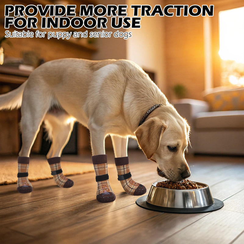 EXPAWLORER Dog Socks to Prevent Licking Paws, 4 Pcs Double Sided Anti Slip Dog Socks with Grippers, Dog Shoes Grips for Hardwood Floors, Dog Booties for Small Medium Large Senior Dogs, Khaki XL X-Large - PawsPlanet Australia