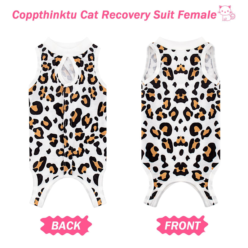 Coppthinktu Cat Recovery Suit Female Cats Onesie for Cats, Breathable Cat Surgery Suit for Surgical Abdominal Wounds Skin Diseases, Cute Kitten Spay Recovery Suit E-Collar Alternative Anti Licking Leopard Medium