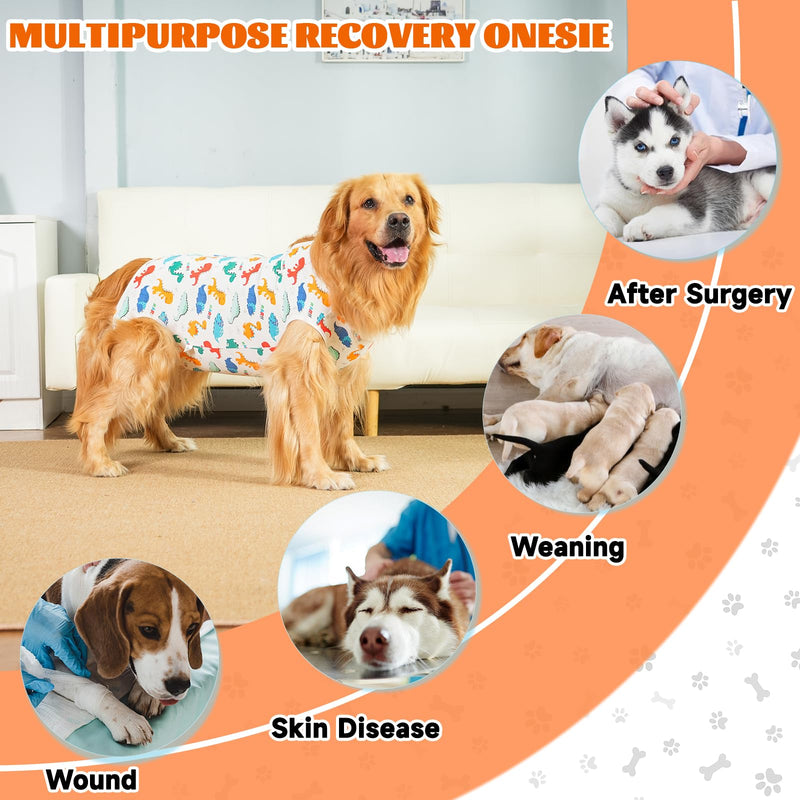 Dog Surgery Recovery Suit,Dogs Recovery Suits for Female and Male,Dog Surgical Suit,Surgical Vest for for Small Medium Large Dogs (White-dinosaur, XXL) White-dinosaur