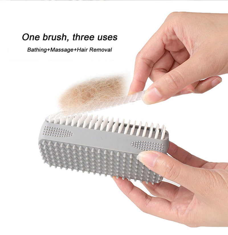 Pet Bath Brush, Suitable for Massage, Grooming, and Hair Removal for Cats and Dogs, Made of Skin Friendly Silicone Material, Deeply Cleanses and is Easy to Wash on Three Sides (rose red) rose red - PawsPlanet Australia