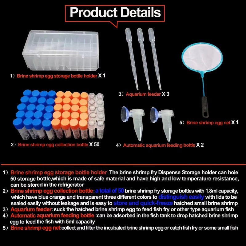 brine Shrimp Egg Dispense Storage Bottle kit for brine Shrimp Hatchery with 50 brine Shrimp Egg Collection Bottles,Bottles Holder,3 Aquarium feeders,2 Automatic Feeding Bottles,Collecting net - PawsPlanet Australia