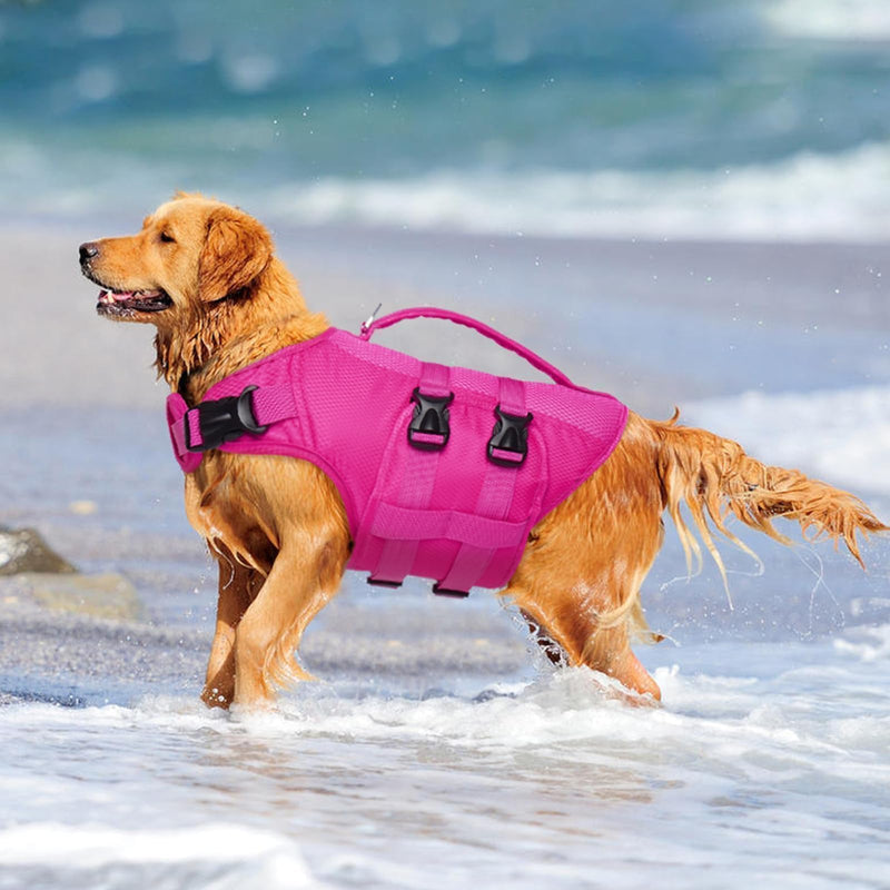 Kuoser Dog Life Jacket XL, High Flotation Doggie Life Vest for Swimming Boating, Reflective Swimming Vest Pet Water Preserver with Rescue Handle XL (Chest Girth:25.9-33.4'') 2#RoseRed - PawsPlanet Australia