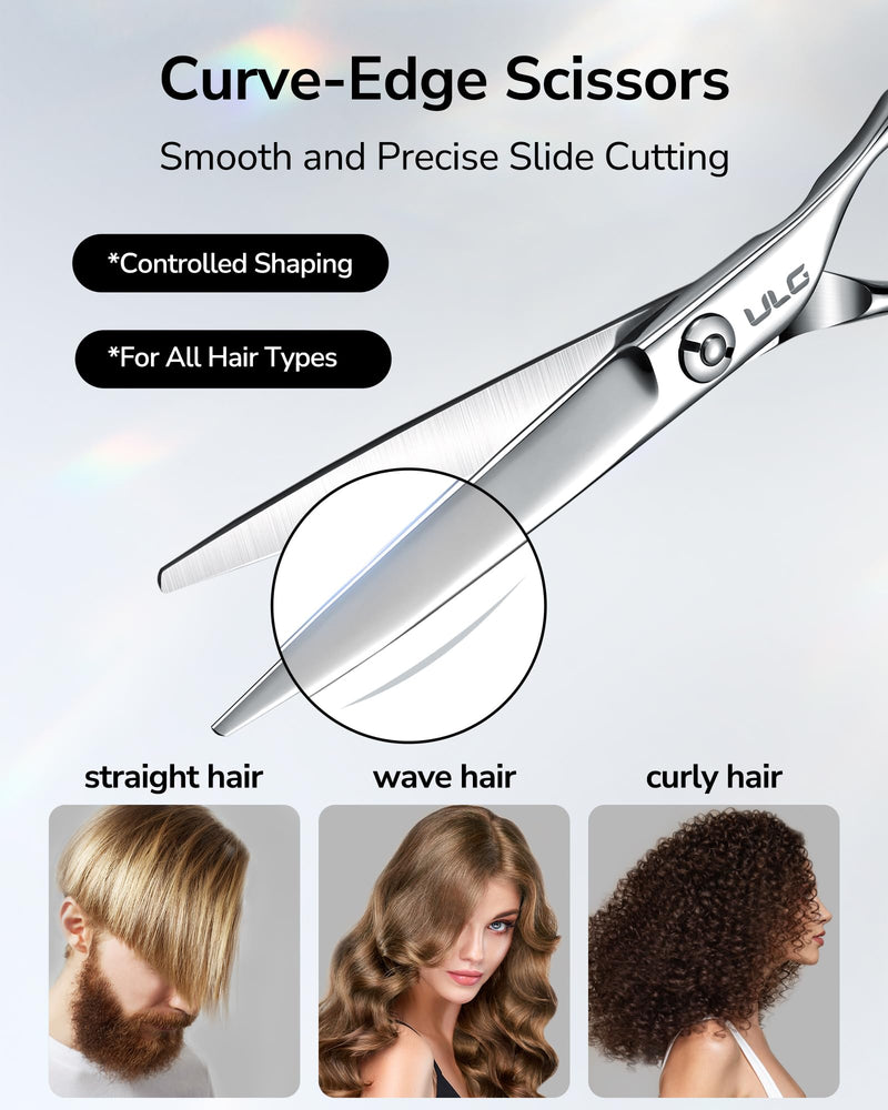ULG Professional Hair Cutting Scissors 6.5 Inch – Japanese Stainless Steel Barber Shears for Salon & Home Haircut, Ergonomic Offset Handles with Silencer, Hand-Honed Sharp Blades, Silver - PawsPlanet Australia