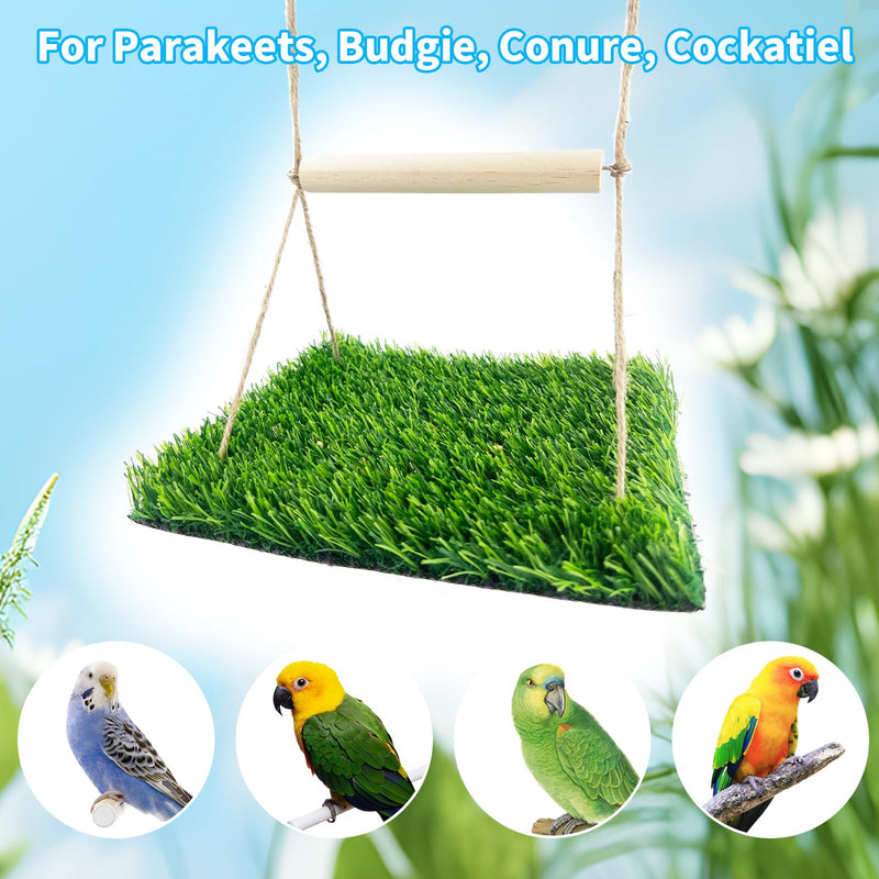 Bird Swing Mat with Wood Perch, Lawn Swing Hammock for Parrot, Simulated Grass Bird Swing Mat Hanging Climbing Hammock for Parakeet, Budgie, Conure, Cockatiel, Lovebird, Canary - PawsPlanet Australia