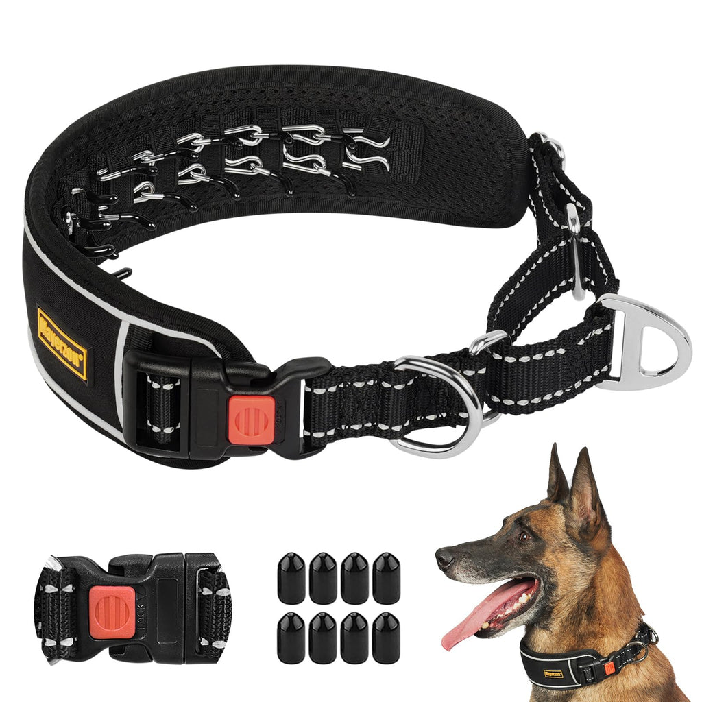 Mayerzon Martingale Dog Collar No Pull for Large Medium Dogs, Adjustable Neoprene Dog Walking Collar No Pull for Pitbull German shepherd Rottweiler, Reflective Anti Pull Dog Collar for Training Hiking Large,2.5mm,17¾''-19¾"Neck Black - PawsPlanet Australia