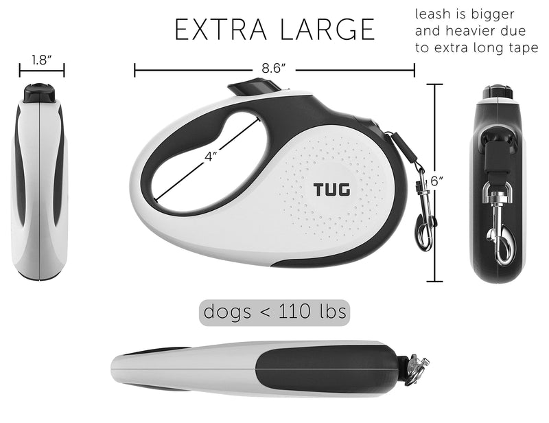 TUG 360° Tangle-Free XL 26 Feet (8 Meter) Retractable Dog Leash (White)