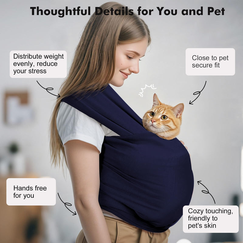 Pawaboo Pet Sling Carrier, Hands Free Dog Carrier Sling for Small Dogs and Cats, Puppy Kitten Pouch Soft Cotton Front Facing Cat Carriers Papoose, Reduce Back Neck Pain, Navy Blue A-Navy Blue - PawsPlanet Australia