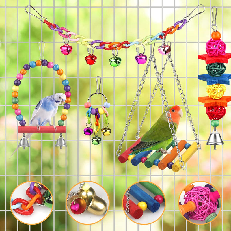 Bird Toys for Conures with Colorful Ladder Hammock Bird Cage Accerious Bird Perch Stand Chewing Toys Hanging Bell for Parrot Parakeet Cockatiel Lovebirds - PawsPlanet Australia