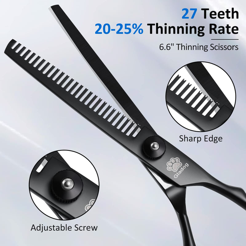 Dog Grooming Scissors Kit with Safety Round Tips, GLADOG Professional 6 in 1 Grooming Scissors for Dogs, Sharp and Heavy-duty Dog Grooming Shears for Dogs Cats Black - PawsPlanet Australia