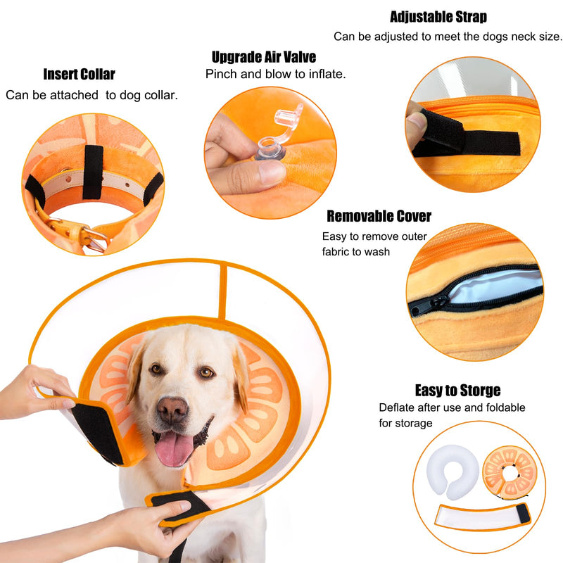 Inflatable Dog Cone Collar for Large Medium Small Dogs, Soft Dog Donut Collar Adjustable Recovery Cone for Pets After Surgery, Extra Enhanced Anti-Licking Guard Shield for Pets (X-Large, Orange) X-Large - PawsPlanet Australia