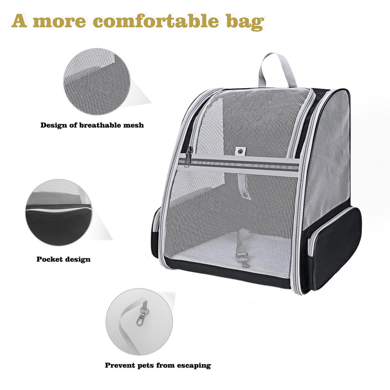 Cat Carrier Backpack, Dog Backpack, Ventilate Pet Cats Puppy Dogs Birds Bunny Backpack for Travel Indoor Outdoor Use(Black) BLACK-MESH - PawsPlanet Australia