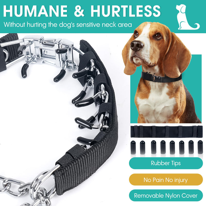Adjustable Dog Training Pinch Collar with Quick Release Buckle, Prong Training Collar for Dogs for Small Medium Large Dogs, Extra Link and Caps, Black, L X-L (23-26" Neck, 4.0mm) - PawsPlanet Australia