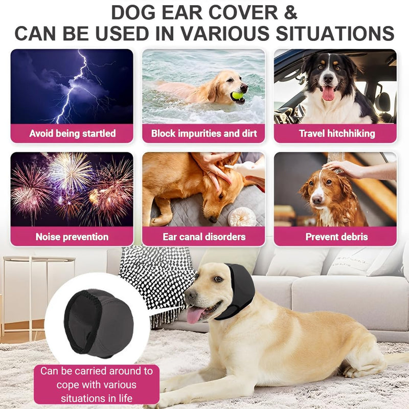 GXGM Pack of 1 Grey Dog Ear Protection, Suitable for Summer Swimming Waterproof Earmuffs Dog, Emotional Soothing Headgear for Dogs, with Adjustable Self-Adhesive Tape, Pet Accessories (M)