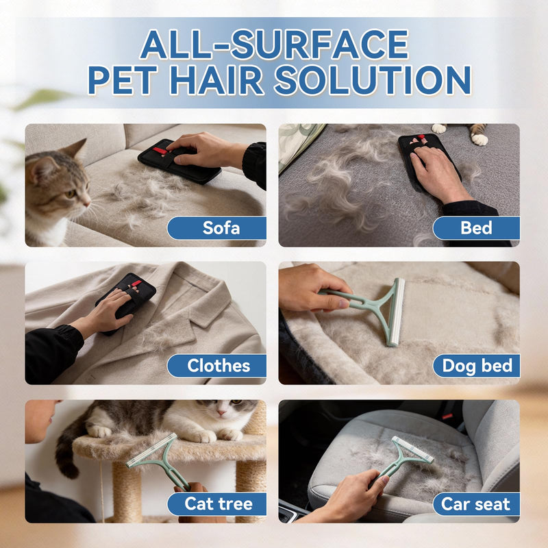 BFNN Carpet Rake for Pet Hair Removal | Reusable Dual-Action Carpet Broom Tool with Metal Scraper & Silicone Brush | 54" Adjustable Handle | 3Pcs Cat & Dog Fur Cleaning Kit for Rugs, Couch & Furniture Blue