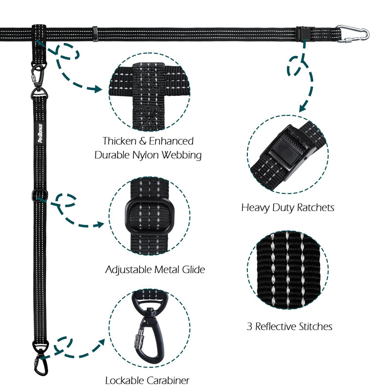 PetBonus Truck Bed Dog Leash, Dog Truck Tether Tie Down, Adjustable Safety Dog Leash for Truck, Comfortable Pick-Up Bed Restraint Lead, Ratchet Tightening Dog Car Harness Belt for One Dog For 1 Dog - PawsPlanet Australia